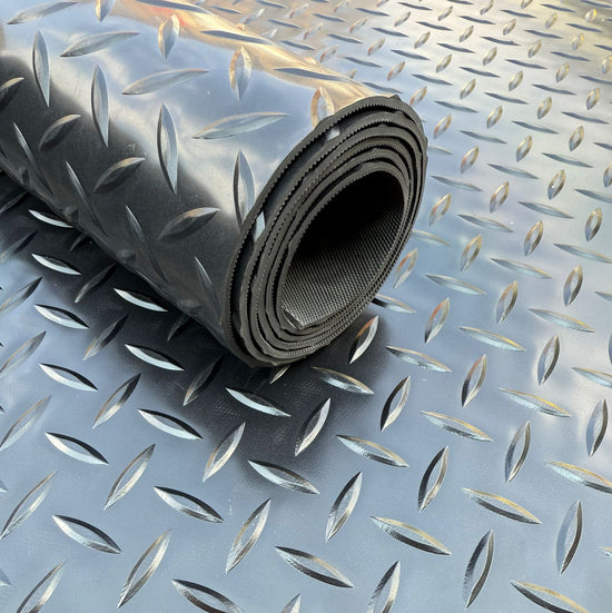 3.2mm Heavy Duty Black PVC Vinyl Floor Matting - Checker Pattern