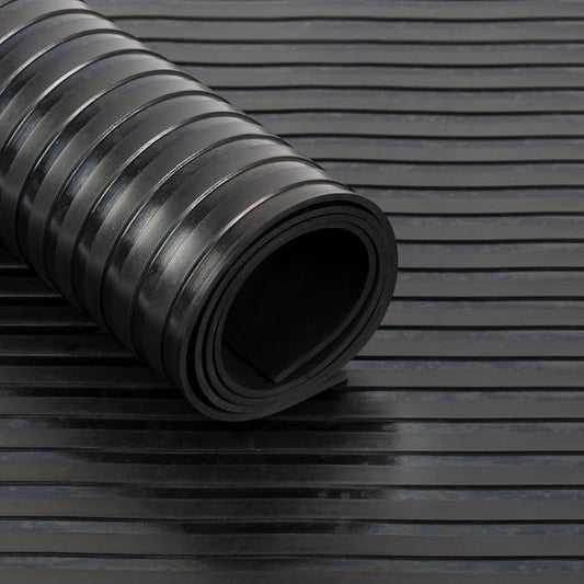 Heavy Duty Commercial Grade Anti-Slip Rubber Floor Matting - Wide Ribbed Pattern