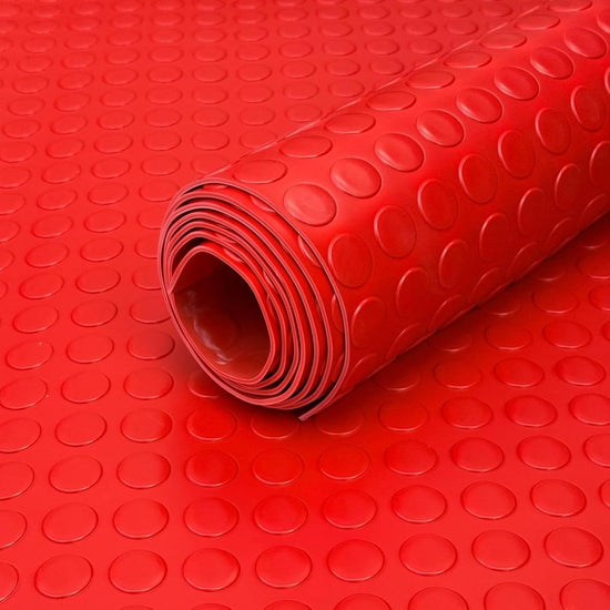 3mm Heavy Duty Red PVC Vinyl Floor Matting - Coin Pattern