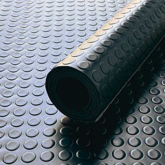 3mm Heavy Duty Black PVC Vinyl Floor Matting - Coin Pattern