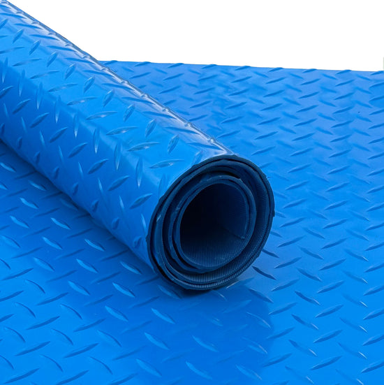 3.2mm Heavy Duty Blue PVC Vinyl Floor Matting - Checker Pattern