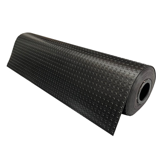 3mm Heavy Duty Black PVC Vinyl Floor Matting - Coin Pattern