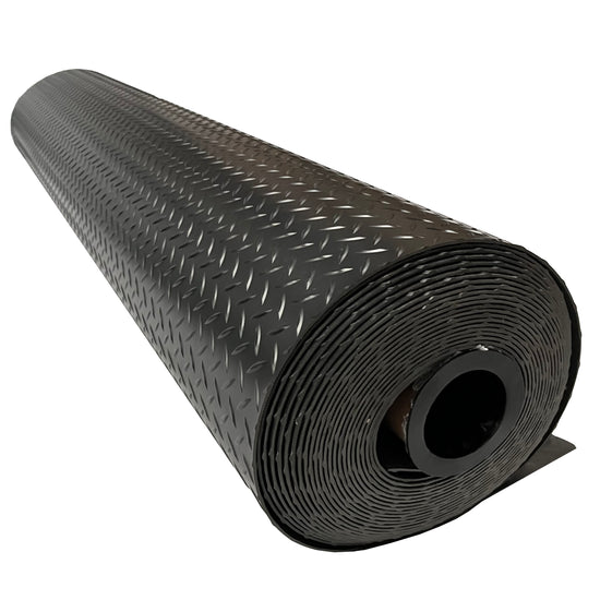 3.2mm Heavy Duty Black PVC Vinyl Floor Matting - Checker Pattern