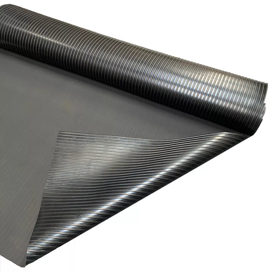 Heavy Duty Commercial Grade Anti-Slip Rubber Floor Matting - Wide Ribbed Pattern